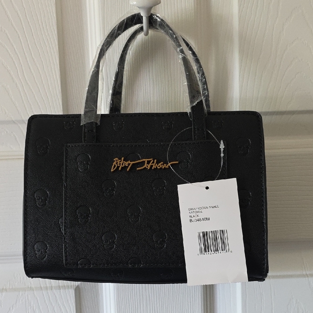 Betsey Johnson Black Embossed Skull Satchel